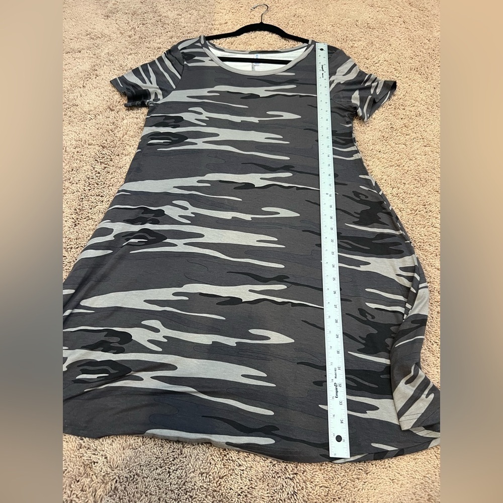 Large Korsis tee shirt dress T-shirt pockets swingy a-line black gray camo print - Picture 16 of 16